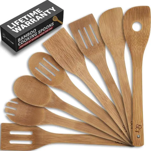 Main image of PriorityChef Wooden Spoons for Cooking, 8Pc Non Scratch Bamboo Cooking Utensils, Non-Toxic Wooden Utensil Set, Easy to Clean Kitchen Utensils Set for Everyday Use on All Cookware Types