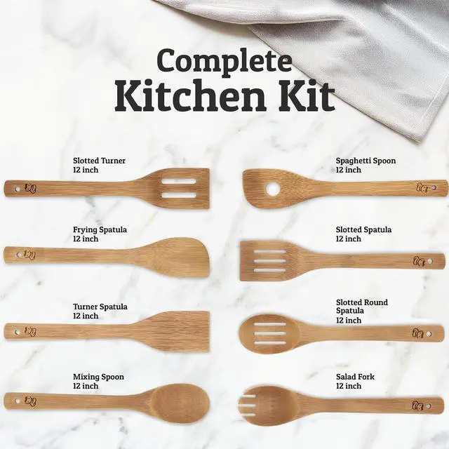 Alt view image 3 of 7 - PriorityChef Wooden Spoons for Cooking, 8Pc Non Scratch Bamboo Cooking Utensils, Non-Toxic Wooden Utensil Set, Easy to Clean Kitchen Utensils Set for Everyday Use on All Cookware Types
