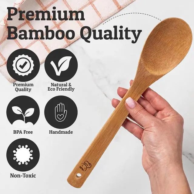 Alt view image 4 of 7 - PriorityChef Wooden Spoons for Cooking, 8Pc Non Scratch Bamboo Cooking Utensils, Non-Toxic Wooden Utensil Set, Easy to Clean Kitchen Utensils Set for Everyday Use on All Cookware Types