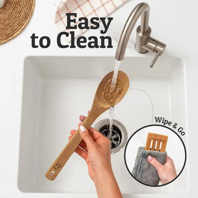 Alt view image 5 of 7 - PriorityChef Wooden Spoons for Cooking, 8Pc Non Scratch Bamboo Cooking Utensils, Non-Toxic Wooden Utensil Set, Easy to Clean Kitchen Utensils Set for Everyday Use on All Cookware Types