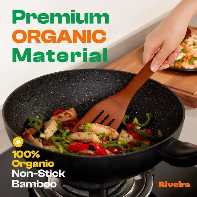 Alt view image 2 of 7 - Riveira Premium Brown Bamboo Wooden Spoons for Cooking Set of 6  Premium Brown Bamboo Wooden Cooking Utensils, Wooden Spatula, Wooden Spoon - Premium Quality Wooden Utensil Set for Non-Toxic Cooking