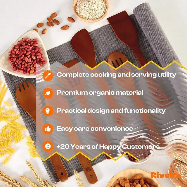 Alt view image 4 of 7 - Riveira Premium Brown Bamboo Wooden Spoons for Cooking Set of 6  Premium Brown Bamboo Wooden Cooking Utensils, Wooden Spatula, Wooden Spoon - Premium Quality Wooden Utensil Set for Non-Toxic Cooking