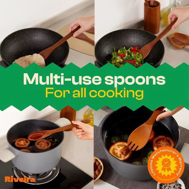 Alt view image 5 of 7 - Riveira Premium Brown Bamboo Wooden Spoons for Cooking Set of 6  Premium Brown Bamboo Wooden Cooking Utensils, Wooden Spatula, Wooden Spoon - Premium Quality Wooden Utensil Set for Non-Toxic Cooking