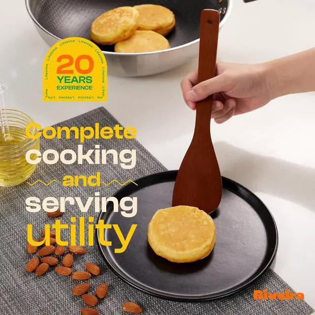 Alt view image 7 of 7 - Riveira Premium Brown Bamboo Wooden Spoons for Cooking Set of 6  Premium Brown Bamboo Wooden Cooking Utensils, Wooden Spatula, Wooden Spoon - Premium Quality Wooden Utensil Set for Non-Toxic Cooking