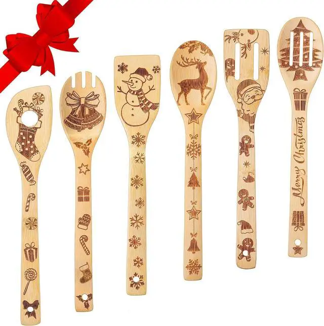 Main image of 6 Pieces Christmas Wooden Spoons Set Burned Cooking Utensil Spoon Kitchen Spoon Decoration for Christmas Party House Kitchen Supplies