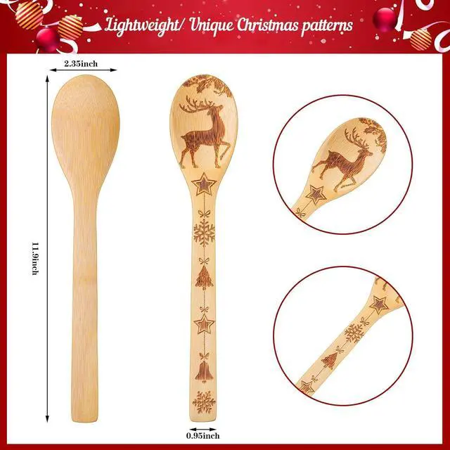Alt view image 2 of 7 - 6 Pieces Christmas Wooden Spoons Set Burned Cooking Utensil Spoon Kitchen Spoon Decoration for Christmas Party House Kitchen Supplies