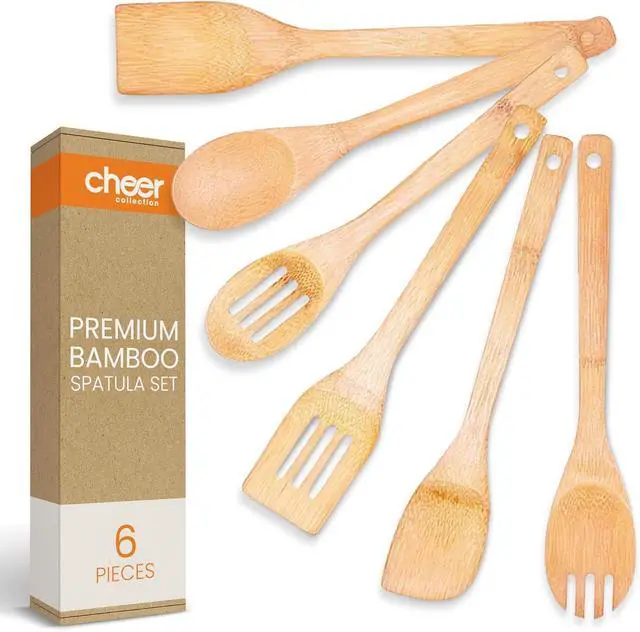 Main image of Cheer Collection Wooden Spoons for Cooking - Bamboo Cooking Utensils Set of 6, Wooden Utensil Set, Kitchen Utensils Set Wood, Wooden Spatula Set, Bamboo Kitchen Utensils for Safe Cooking
