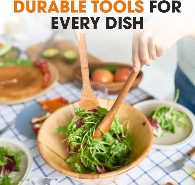 Alt view image 4 of 7 - Cheer Collection Wooden Spoons for Cooking - Bamboo Cooking Utensils Set of 6, Wooden Utensil Set, Kitchen Utensils Set Wood, Wooden Spatula Set, Bamboo Kitchen Utensils for Safe Cooking