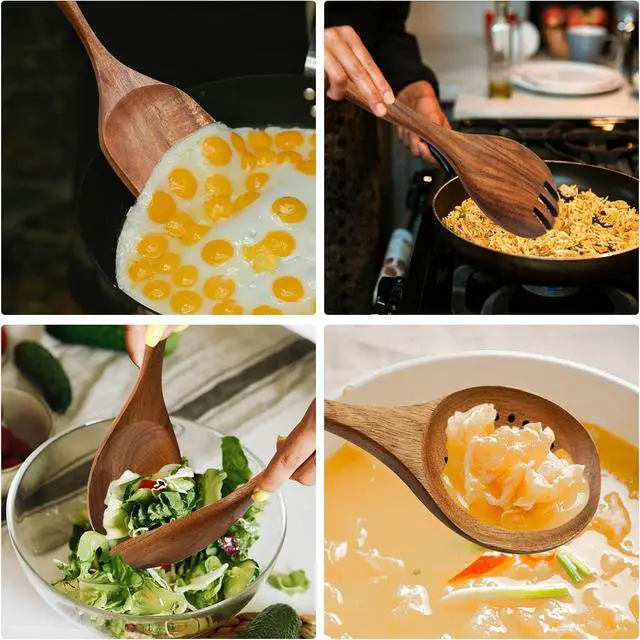 Alt view image 6 of 6 - Wooden Spoon Set-6 Piece Wooden Cutlery-Daily Wooden Cutlery Cooking Spoon-Natural Teak Kitchen Set-Teak Cooking Utensils with Smooth Non-Stick Surface-For use in the kitchen when cooking