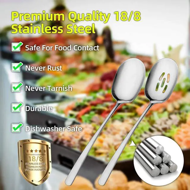 Alt view image 4 of 7 - SOLEADER Extra Large Slotted Spoons for Cooking,12 Inch Stainless Steel Slotted Spoon, Slotted Cooking Spoon,Serving Spoon,Buffet Serving Utensils,Spoons Silverware,Pack of 6