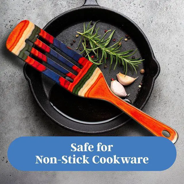 Alt view image 3 of 7 - Baltique Marrakesh Collection 13" Wooden Spurtle Spatula  Colorful Birch Wood Cooking Utensil, Nonstick Safe, Versatile Stirring & Serving Tool