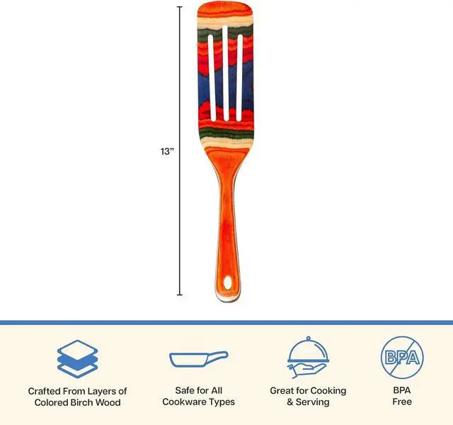 Alt view image 7 of 7 - Baltique Marrakesh Collection 13" Wooden Spurtle Spatula  Colorful Birch Wood Cooking Utensil, Nonstick Safe, Versatile Stirring & Serving Tool