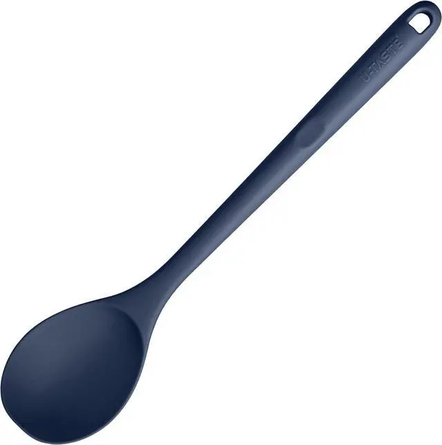 Main image of 600ºF Heat Resistant Silicone Spoon: U-Taste 13.3in Solid Kitchen Cooking Spoon, Nonstick Food Grade Large Soup Rubber Utensil for Mixing, Serving, Stirring, Basting, for Pot Cookware (Midnight Blue)