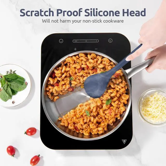 Alt view image 4 of 7 - 600ºF Heat Resistant Silicone Spoon: U-Taste 13.3in Solid Kitchen Cooking Spoon, Nonstick Food Grade Large Soup Rubber Utensil for Mixing, Serving, Stirring, Basting, for Pot Cookware (Midnight Blue)