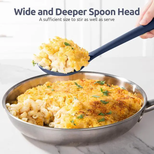 Alt view image 7 of 7 - 600ºF Heat Resistant Silicone Spoon: U-Taste 13.3in Solid Kitchen Cooking Spoon, Nonstick Food Grade Large Soup Rubber Utensil for Mixing, Serving, Stirring, Basting, for Pot Cookware (Midnight Blue)