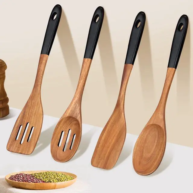 Alt view image 2 of 7 - 14 Inch Large Wooden Spoons for Cooking Utensils Set Acacia Wood Spatula Slotted Spoon Best Non Toxic Kitchen Utensil Long Mixing Spoon Spatulas Turner Stirring Serving Spoons Kitchen Use Tools