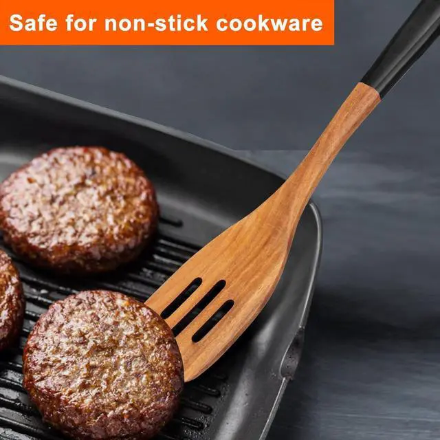 Alt view image 4 of 7 - 14 Inch Large Wooden Spoons for Cooking Utensils Set Acacia Wood Spatula Slotted Spoon Best Non Toxic Kitchen Utensil Long Mixing Spoon Spatulas Turner Stirring Serving Spoons Kitchen Use Tools