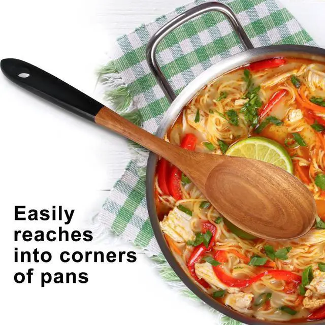 Alt view image 5 of 7 - 14 Inch Large Wooden Spoons for Cooking Utensils Set Acacia Wood Spatula Slotted Spoon Best Non Toxic Kitchen Utensil Long Mixing Spoon Spatulas Turner Stirring Serving Spoons Kitchen Use Tools