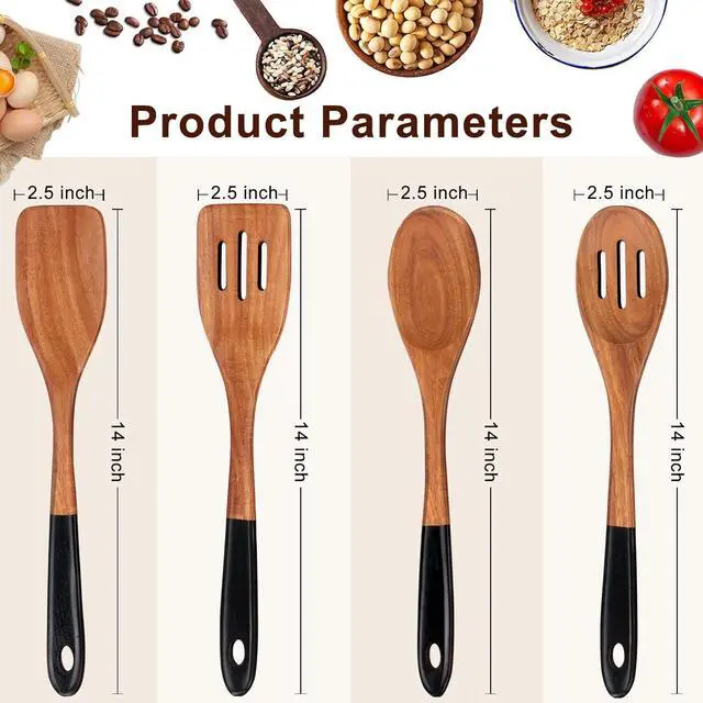 Alt view image 7 of 7 - 14 Inch Large Wooden Spoons for Cooking Utensils Set Acacia Wood Spatula Slotted Spoon Best Non Toxic Kitchen Utensil Long Mixing Spoon Spatulas Turner Stirring Serving Spoons Kitchen Use Tools