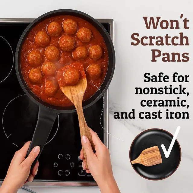 Alt view image 2 of 7 - PriorityChef Premium Wooden Spoons for Cooking - 6pc Smooth Finish Teak Wooden Utensil Set with Hanging Hooks, Heat-Resistant & Nonstick Safe, Ideal for Gifting