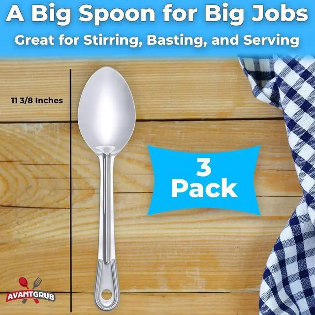 Alt view image 6 of 7 - Super Strong, Ergonomic 11 in Serving Spoon 3 Pk. Big, Stainless Steel Spoons for Cooking, Baking, Stirring and Basting. Best Kitchen Flatware for Buffet and Banquet Service in Restaurants and at Home
