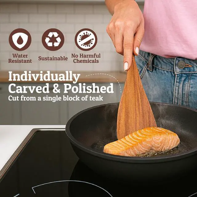 Alt view image 5 of 7 - PriorityChef Premium Wooden Spoons for Cooking - 6pc Smooth Finish Teak Wooden Utensil Set with Hanging Hooks, Heat-Resistant & Nonstick Safe, Ideal for Gifting