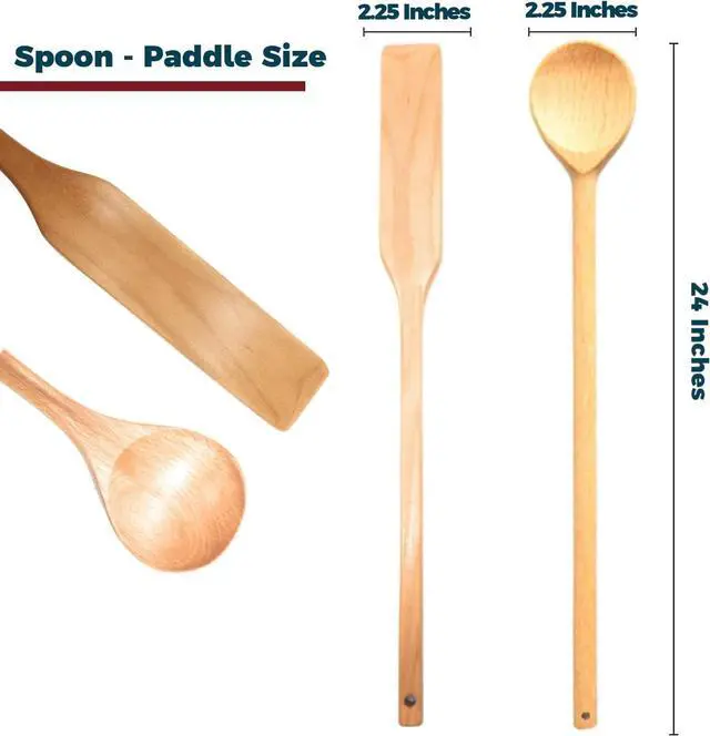 Alt view image 2 of 3 - Extra 24 Inch Large Beech Wood Stirring Paddle and 24 Inch Oval Spoon - Stirring Utensils for Cooking, Mixing, Home Brewing Stock Pots Cajun Crawfish, Seafood and Crab Pot Boil Accessories