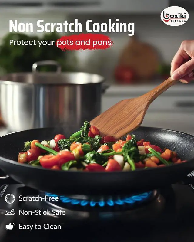 Alt view image 2 of 6 - Elegant 5-Piece Walnut Wood Kitchen Utensil Set  Non-Scratch, Heat-Resistant Cooking Utensil Set with Kitchen Tongs, Spoons, Spatula & Ladle  Lightweight, Durable & Perfect for Daily Use or Gifting