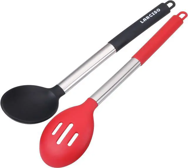 Alt view image 3 of 7 - 4 Pieces Large Silicone Cooking Spoon, Food Grade Slotted and Solid Spoons, Non-Stick Serving Spoon, 13" Kitchen Utensils for Mixing, Serving, Cooking