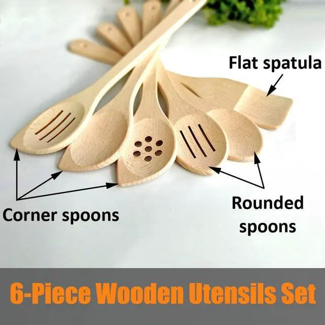 Alt view image 2 of 7 - Healthy Wooden Spoons For Cooking Set of 6. Safe and Reliable Cooking Utensils for Kitchen  100% Natural Nonstick Wood Spatula Spoon For Scraping, Stirring, Serving  Uncoated Solid Hardwood