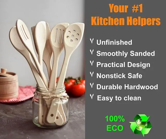 Alt view image 5 of 7 - Healthy Wooden Spoons For Cooking Set of 6. Safe and Reliable Cooking Utensils for Kitchen  100% Natural Nonstick Wood Spatula Spoon For Scraping, Stirring, Serving  Uncoated Solid Hardwood