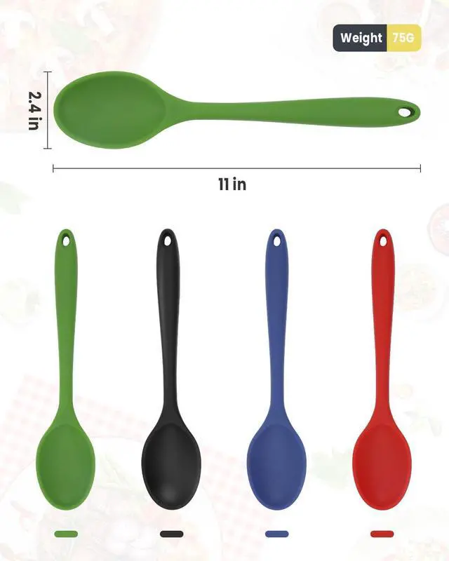 Alt view image 2 of 7 - 4 Pcs Large Mixing Spoon Silicone Cooking Spoons Colored Heat Resistant Spoons Nonstick Silicone Serving Spoons for Kitchen Cooking Baking Stirring Cooking Mixing (Red Black Green Blue)