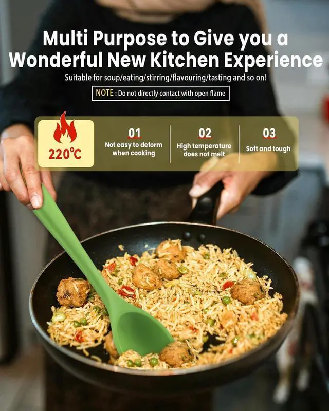 Alt view image 3 of 7 - 4 Pcs Large Mixing Spoon Silicone Cooking Spoons Colored Heat Resistant Spoons Nonstick Silicone Serving Spoons for Kitchen Cooking Baking Stirring Cooking Mixing (Red Black Green Blue)