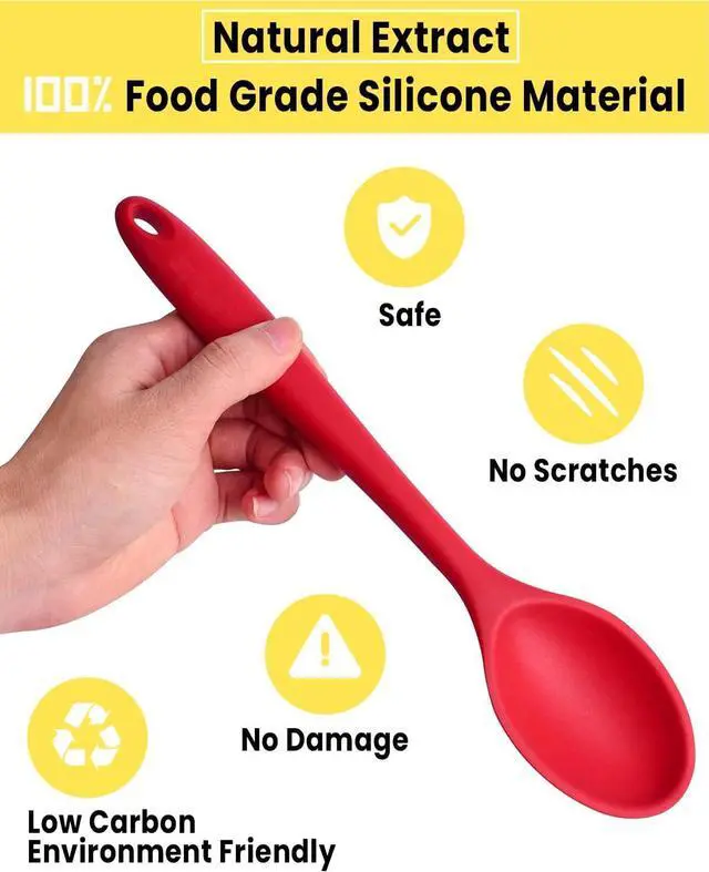 Alt view image 4 of 7 - 4 Pcs Large Mixing Spoon Silicone Cooking Spoons Colored Heat Resistant Spoons Nonstick Silicone Serving Spoons for Kitchen Cooking Baking Stirring Cooking Mixing (Red Black Green Blue)