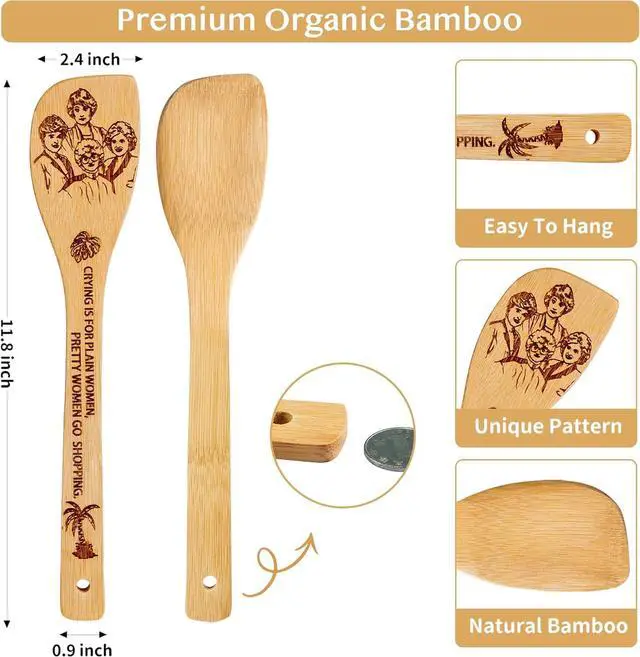 Alt view image 3 of 7 - Golden Kitchen Decor Accessories Wooden Spoons for Cooking -Golden Merchandise for Friends,Bamboo Utensils Gifts for Women,Birthday & House Warming Gift for Friend,7pcs