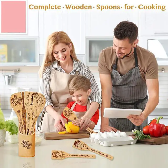 Alt view image 2 of 7 - Golden Kitchen Decor Accessories Wooden Spoons for Cooking -Golden Merchandise for Friends,Bamboo Utensils Gifts for Women,Birthday & House Warming Gift for Friend,7pcs