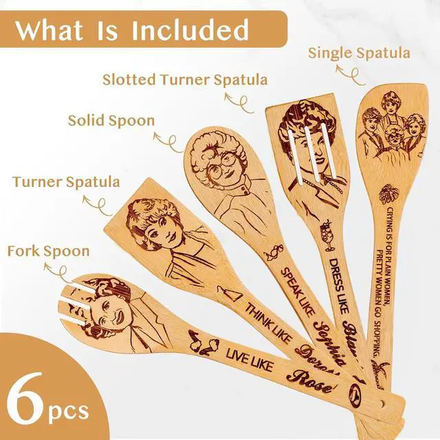 Alt view image 4 of 7 - Golden Kitchen Decor Accessories Wooden Spoons for Cooking -Golden Merchandise for Friends,Bamboo Utensils Gifts for Women,Birthday & House Warming Gift for Friend,7pcs