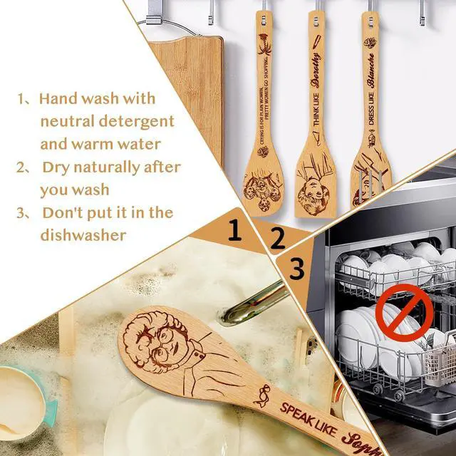 Alt view image 5 of 7 - Golden Kitchen Decor Accessories Wooden Spoons for Cooking -Golden Merchandise for Friends,Bamboo Utensils Gifts for Women,Birthday & House Warming Gift for Friend,7pcs