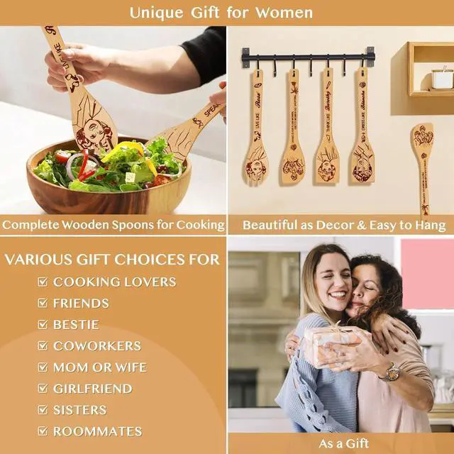Alt view image 7 of 7 - Golden Kitchen Decor Accessories Wooden Spoons for Cooking -Golden Merchandise for Friends,Bamboo Utensils Gifts for Women,Birthday & House Warming Gift for Friend,7pcs
