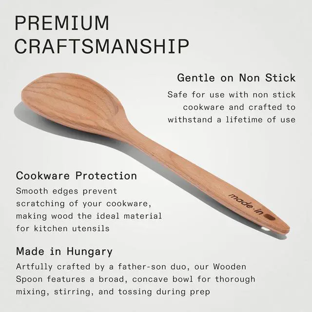 Alt view image 3 of 6 - Made In Cookware - Wooden Spoon - Handcrafted for Thorough Mixing and Gentle Cookware Care - Crafted in Hungary