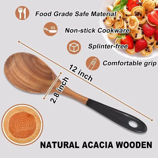 Alt view image 7 of 7 - 2 Pcs Large Wooden Spoons for Cooking Serving Utensils 12" Big Mixing Non Toxic Spoon for Baking Cooking Spatula Set Unique Acacia Wood Teak Long Stirring Spoons Ladle Kitchen Tools Gift