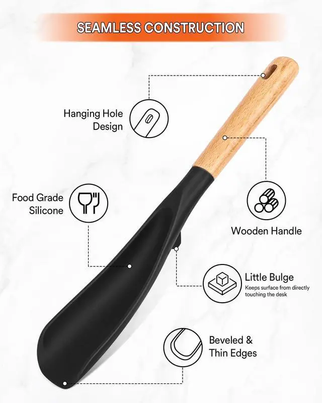 Alt view image 4 of 7 - Cooking Spoon for Nonstick Cookwares, Great for Cooking and Serving Sturdy BPA-Free Matte Silicone, Wood Handle Spoon for Mixing, Scoop, and Scrape (Black & Red, 11.4 inch)