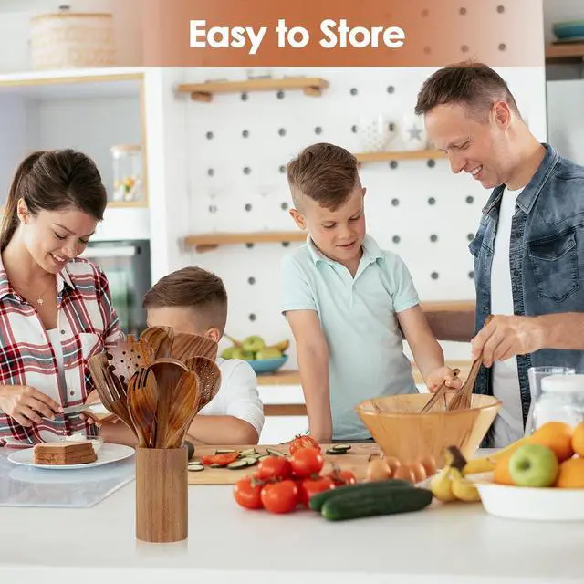 Alt view image 5 of 7 - comfoyar Teak Wooden Spoons for Cooking, 10 Pieces Kitchen Cooking Utenails Set with Spatula and Ladle, Heat Resistant Kitchen Cookware for Nonstick Pan