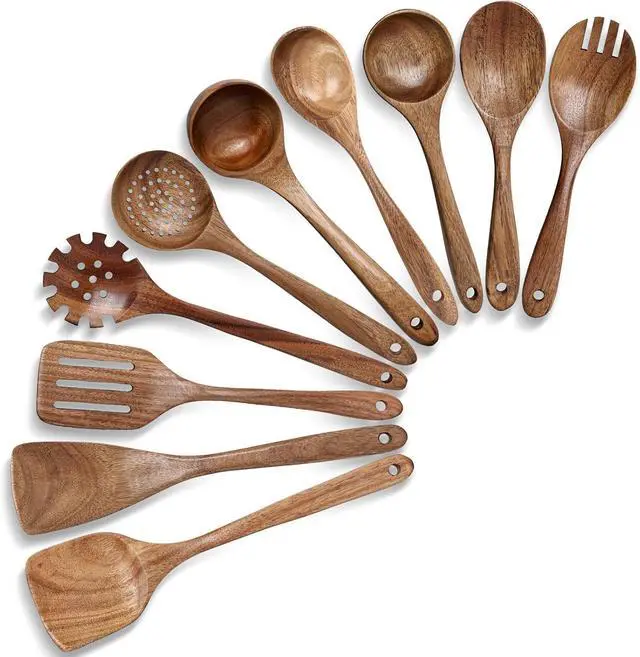Main image of HAKSEN Wooden Spoons for Cooking, 10PCS Natural Acacia Wood Kitchen Utensils Set, Wooden Utensil Set for Nonstick Cookware, Smooth Finish, Sturdy & Durable