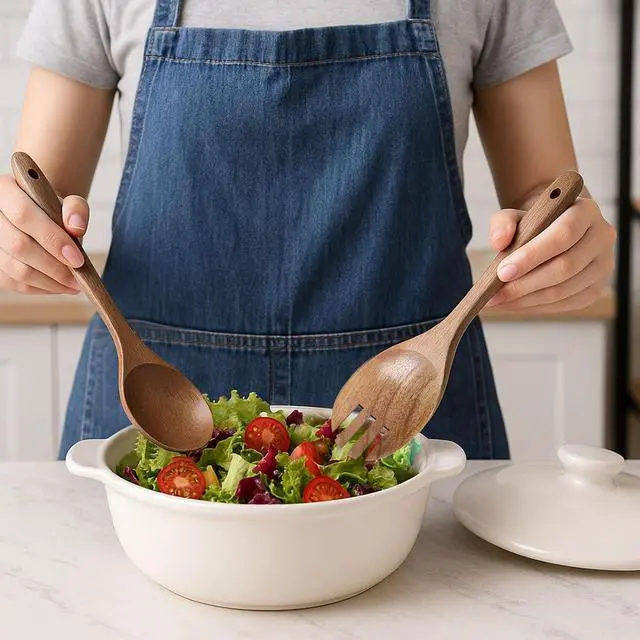 Alt view image 6 of 7 - HAKSEN Wooden Spoons for Cooking, 10PCS Natural Acacia Wood Kitchen Utensils Set, Wooden Utensil Set for Nonstick Cookware, Smooth Finish, Sturdy & Durable