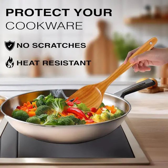 Alt view image 4 of 7 - 9-Piece Teak Wooden Utensil Set  Wooden Spoons for Cooking with Spoon Rest, Wooden Spatula, and Non Toxic Cooking Utensils  Premium Kitchen Utensils Set for Daily Use