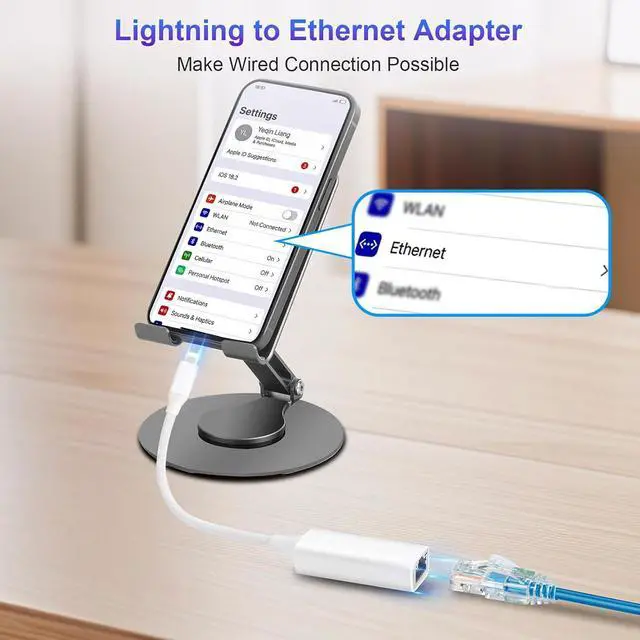 Alt view image 2 of 7 - [MFi Certified] Lightning to Ethernet Adapter, 100Mbps Lightning to RJ45 Ethernet LAN Network Adapter, Compatible for i-Phone 14/13/12/11/i-Pad/i-Pod, Plug and Play (Non-POE)