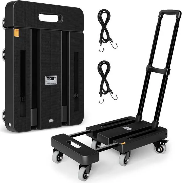Main image of Folding Hand Truck, 500 LB Heavy Duty Luggage Cart, Utility Dolly Platform Cart with 6 Wheels & 2 Elastic Ropes for Luggage, Travel, Moving, Shopping, Office Use, Black