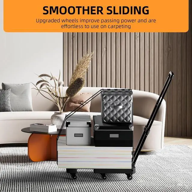 Alt view image 4 of 7 - Folding Hand Truck, 500 LB Heavy Duty Luggage Cart, Utility Dolly Platform Cart with 6 Wheels & 2 Elastic Ropes for Luggage, Travel, Moving, Shopping, Office Use, Black