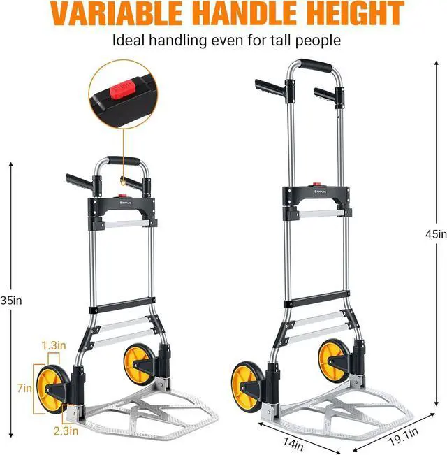 Alt view image 2 of 7 - 380 LB Capacity Folding Hand Truck Heavy Duty Foldable Dolly Cart with Wheels, Aluminum Collapsible Hand Cart Portable Trolley Dolley with Telescoping Handle for Moving Use Gorpuire